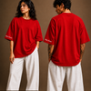 Cotton Round Neck Plain Oversized Red Tshirt