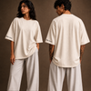 Cotton Round Neck Plain Oversized Cream Tshirt