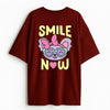 Cotton Round Neck Oversized Smile Now Tshirt