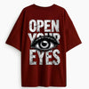 Cotton Round Neck Oversized Open Your Eyes Tshirt
