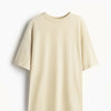 Cotton Round Neck Plain Oversized Cream Tshirt